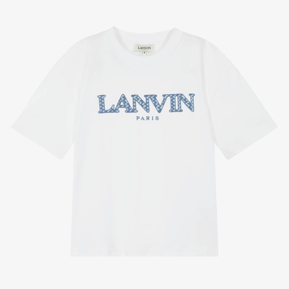 Lanvin-Boys Ivory Herringbone Cotton Tee | Childrensalon Outlet