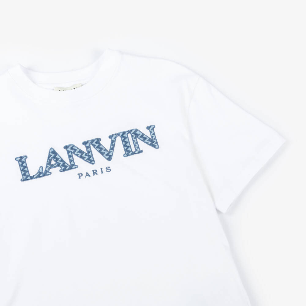 Lanvin-Boys Ivory Herringbone Cotton Tee | Childrensalon Outlet