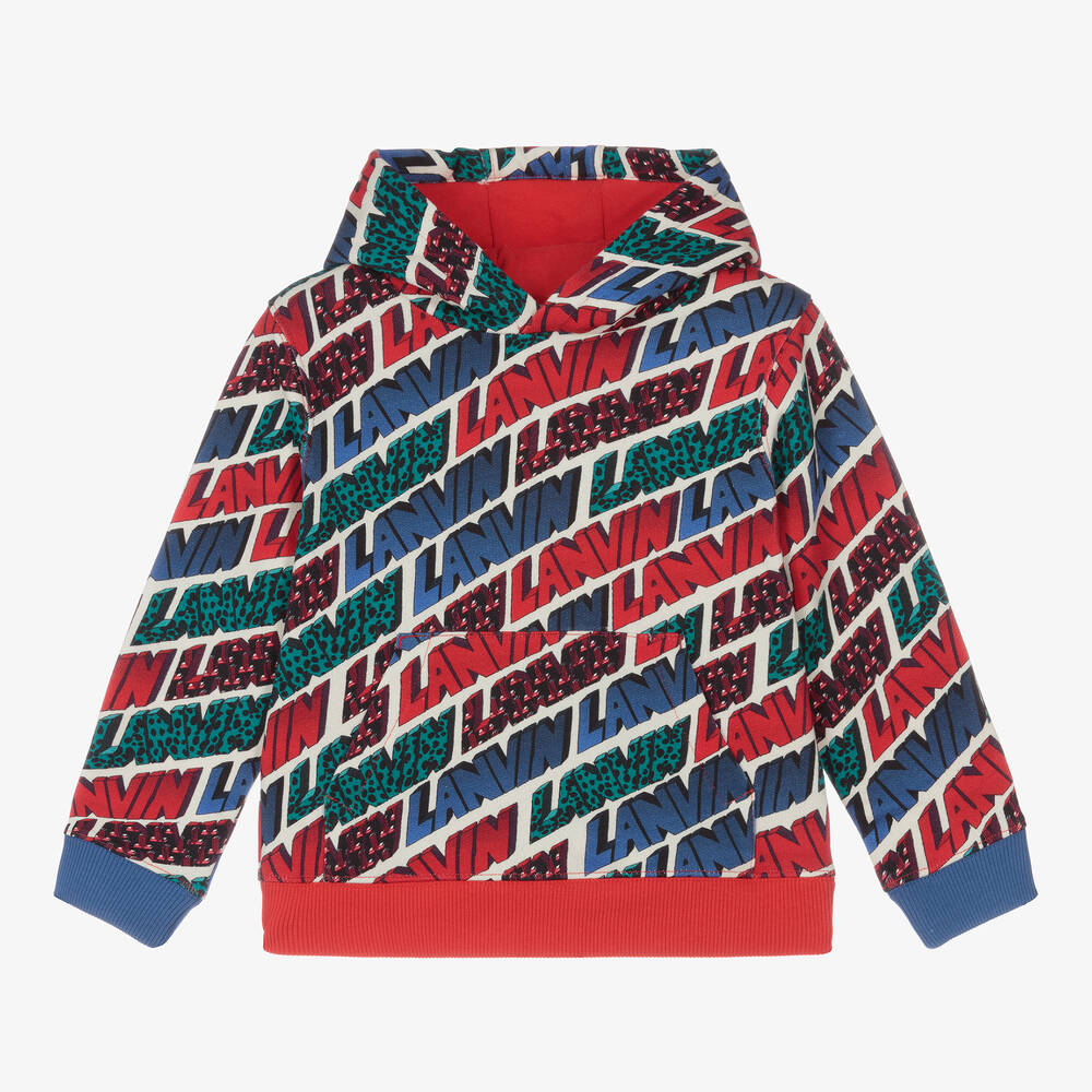 Lanvin - Sweat à capuche rouge et bleu Garçon | Childrensalon