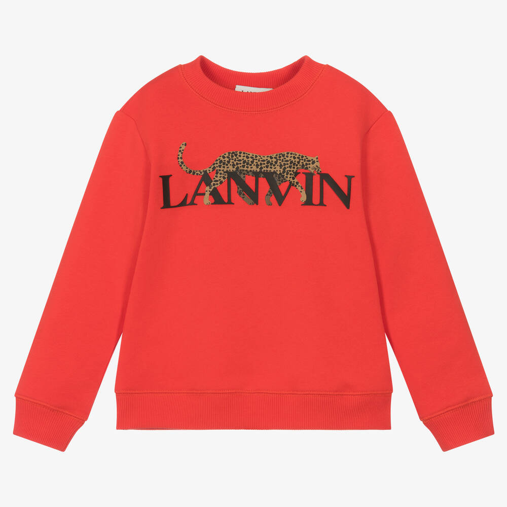 Lanvin - سويتشيرت قطن عضوي لون أحمر للأولاد | Childrensalon