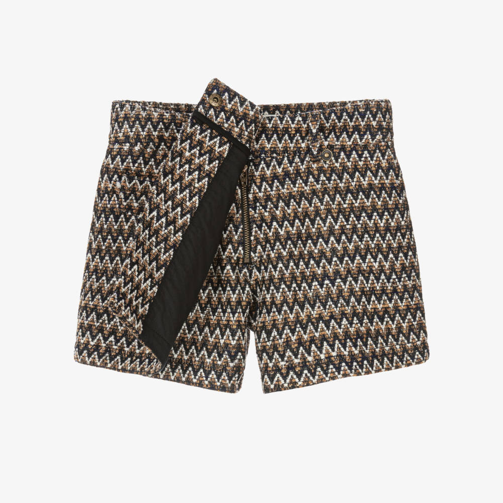 Lanvin-Girls Beige & Black Herringbone Cotton Skort | Childrensalon Outlet