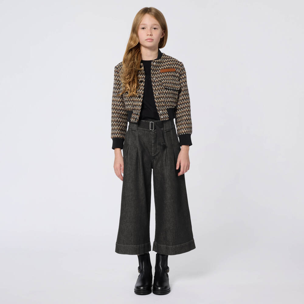 Lanvin-Girls Black Denim Wide-Leg Jeans | Childrensalon Outlet