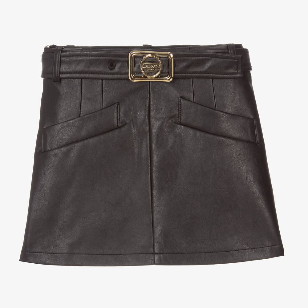 Lanvin - Girls Black Faux Leather Skirt | Childrensalon