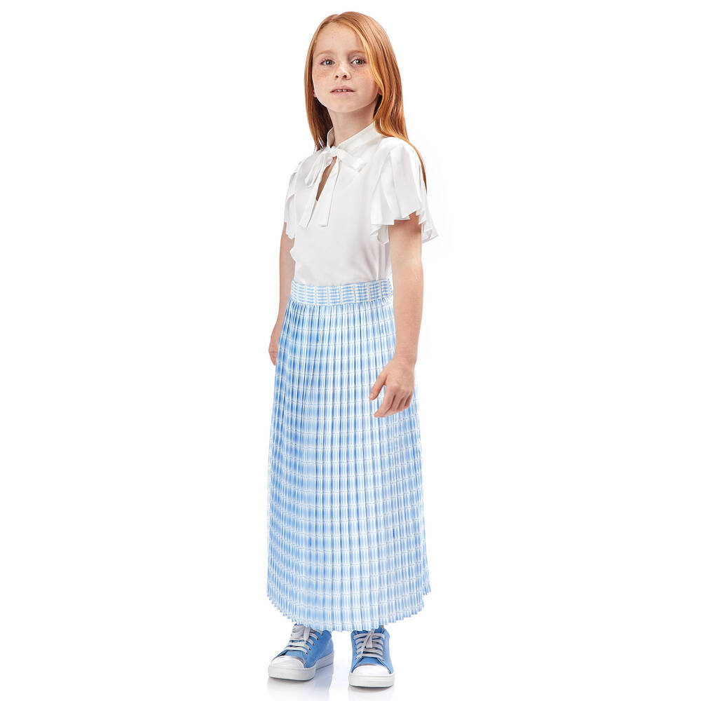 Lanvin-Girls Blue Pleated Long Skirt  | Childrensalon Outlet
