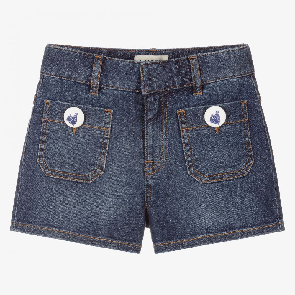 Lanvin - Girls Blue Wash Denim Shorts | Childrensalon