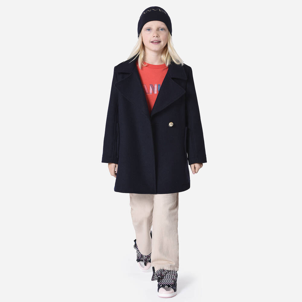 Lanvin-Girls Blue Wool Coat | Childrensalon Outlet