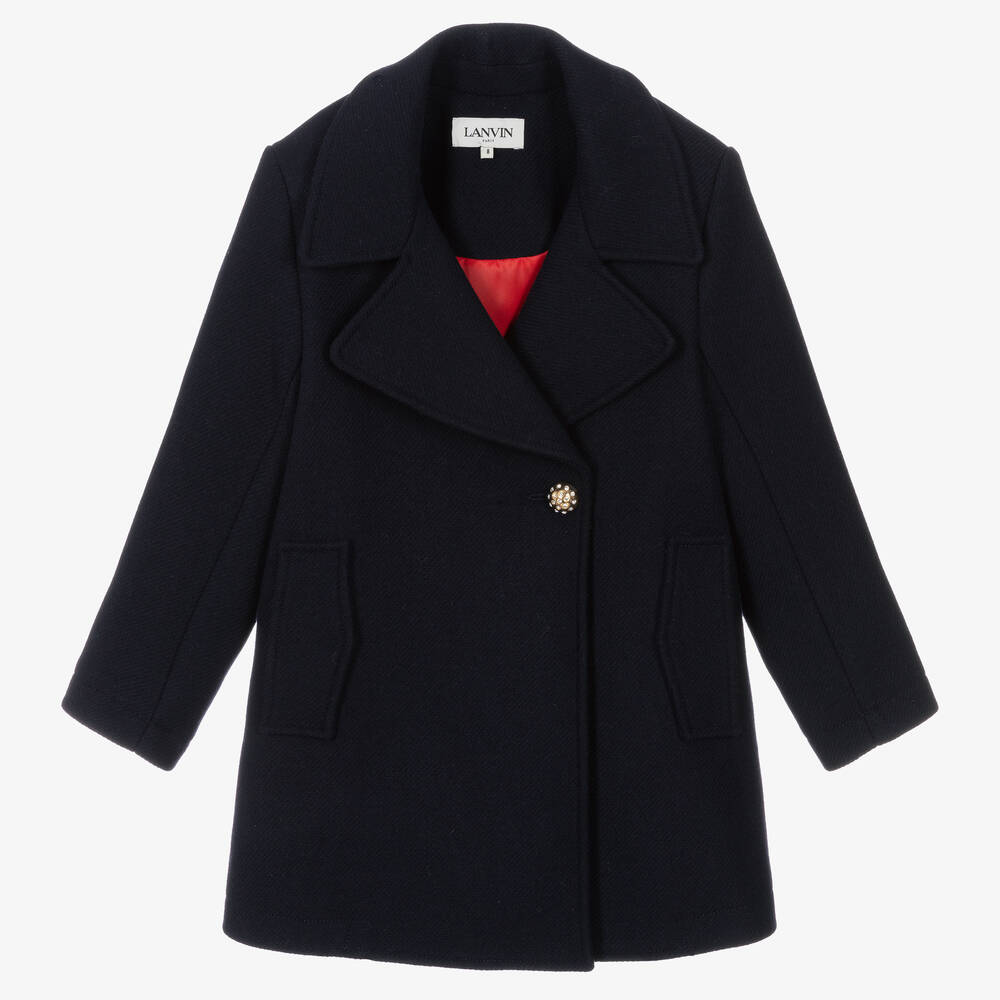 Lanvin - Girls Blue Wool Coat | Childrensalon