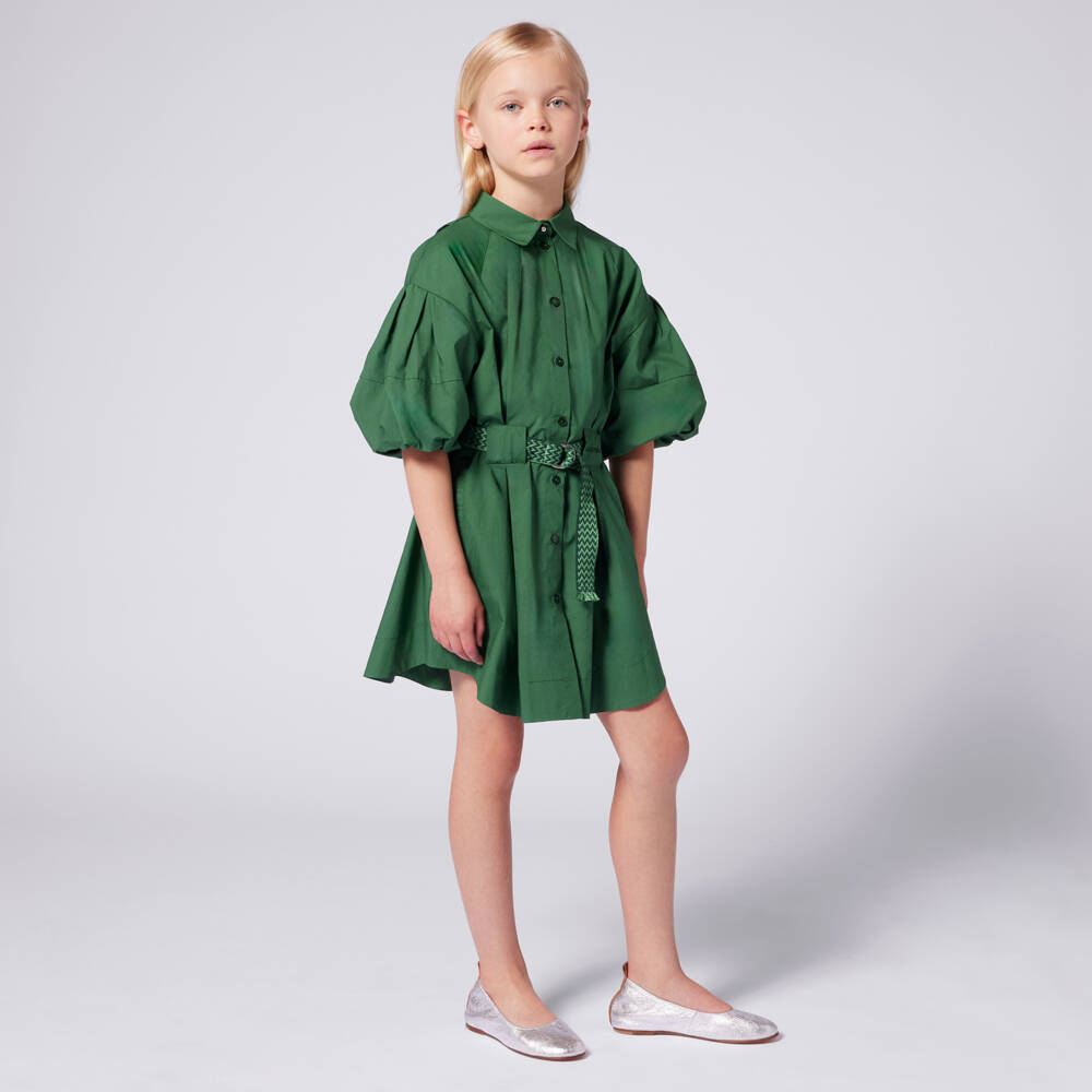 Lanvin-Girls Elegant Green Poplin Dress | Childrensalon Outlet