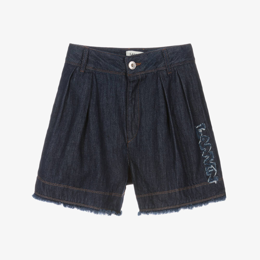 Lanvin-Girls Frayed Edge Indigo Denim Shorts | Childrensalon Outlet