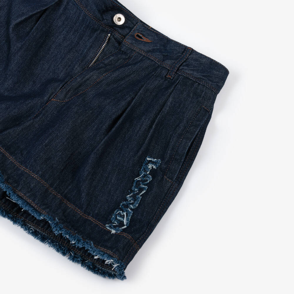 Lanvin-شورت جينز أزرق بحواف ممزقة للبنات | Childrensalon Outlet