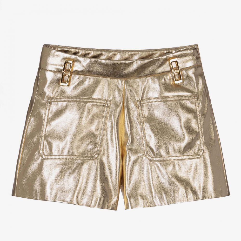 Lanvin - Girls Gold Faux Leather Shorts  | Childrensalon