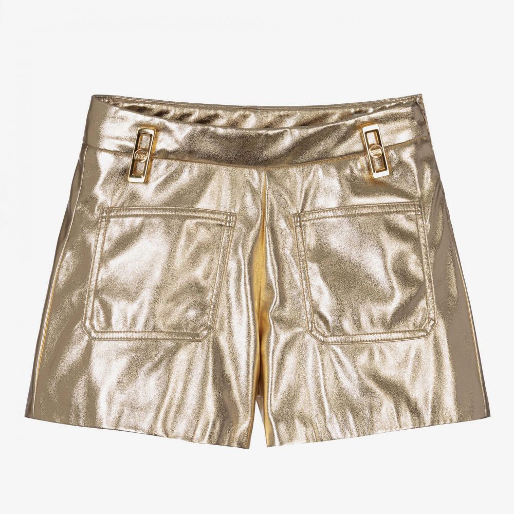 LANVIN Girls Gold Faux Leather Shorts