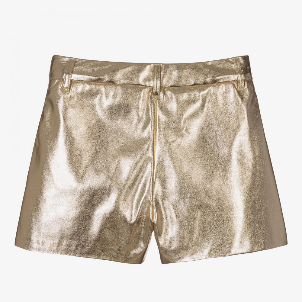 Lanvin-Girls Gold Faux Leather Shorts  | Childrensalon Outlet