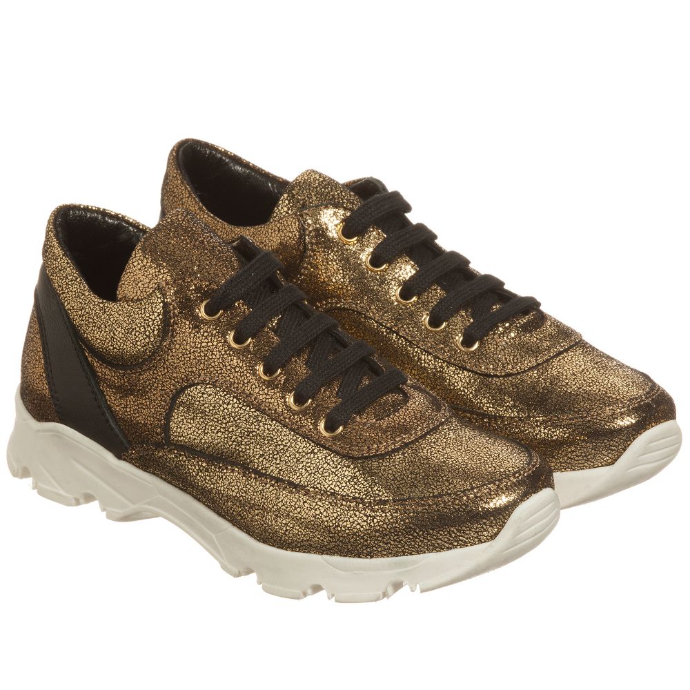 Lanvin - Girls Gold Leather Trainers  | Childrensalon