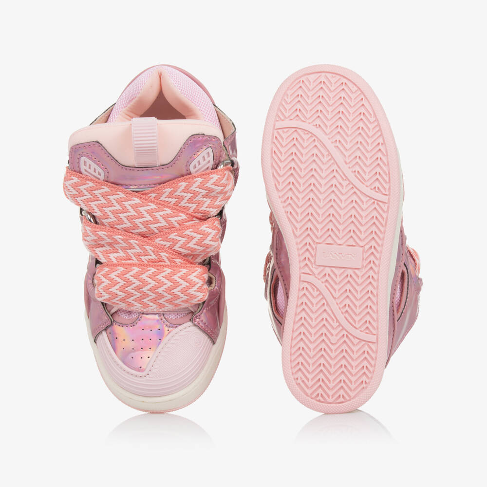 Lanvin-Girls Iridescent Pink Lace-Up Sneakers | Childrensalon Outlet