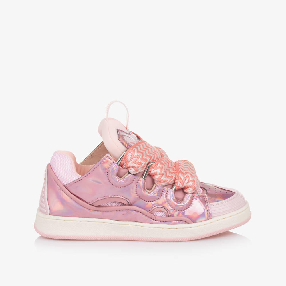 Lanvin-Girls Iridescent Pink Lace-Up Sneakers | Childrensalon Outlet