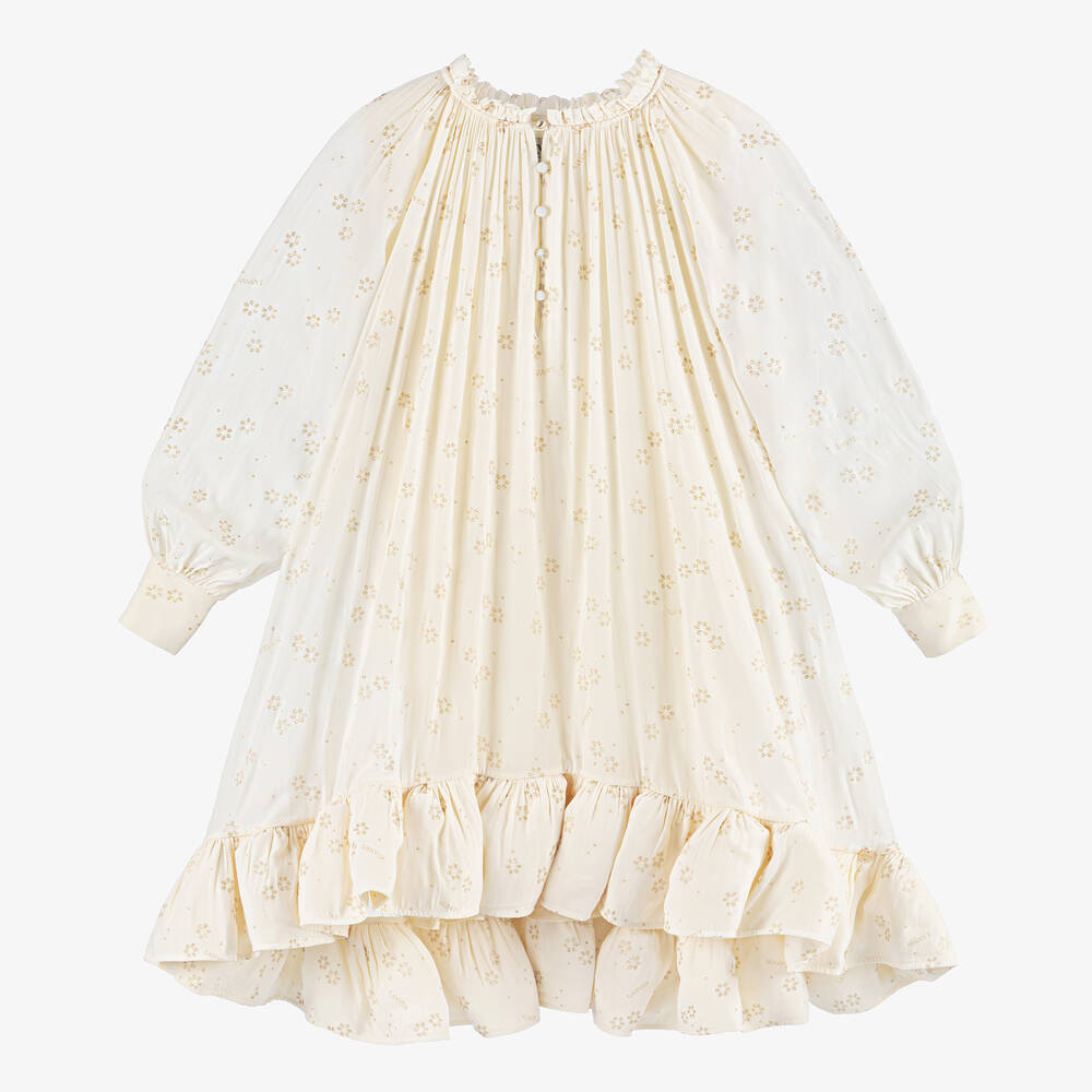 Lanvin-فستان بياقة عالية شيفون لون عاجي | Childrensalon Outlet