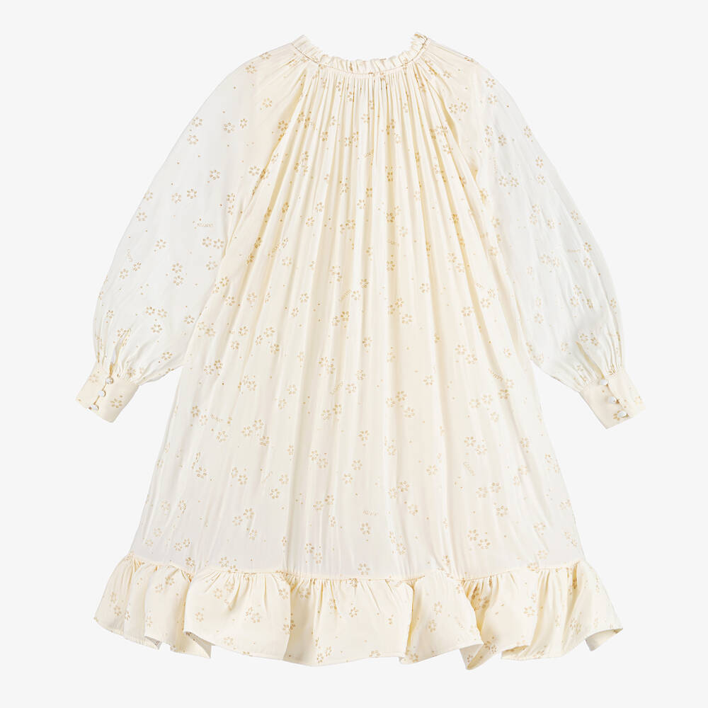 Lanvin-Girls Ivory Chiffon High Neck Dress | Childrensalon Outlet