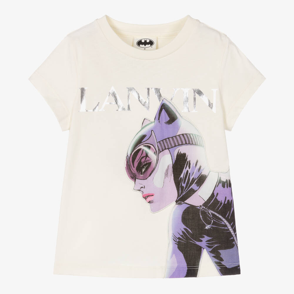 Lanvin - Girls Ivory Cotton Catwoman T-Shirt | Childrensalon