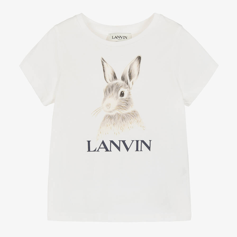 Lanvin - Girls Ivory Organic Cotton Bunny T-Shirt | Childrensalon