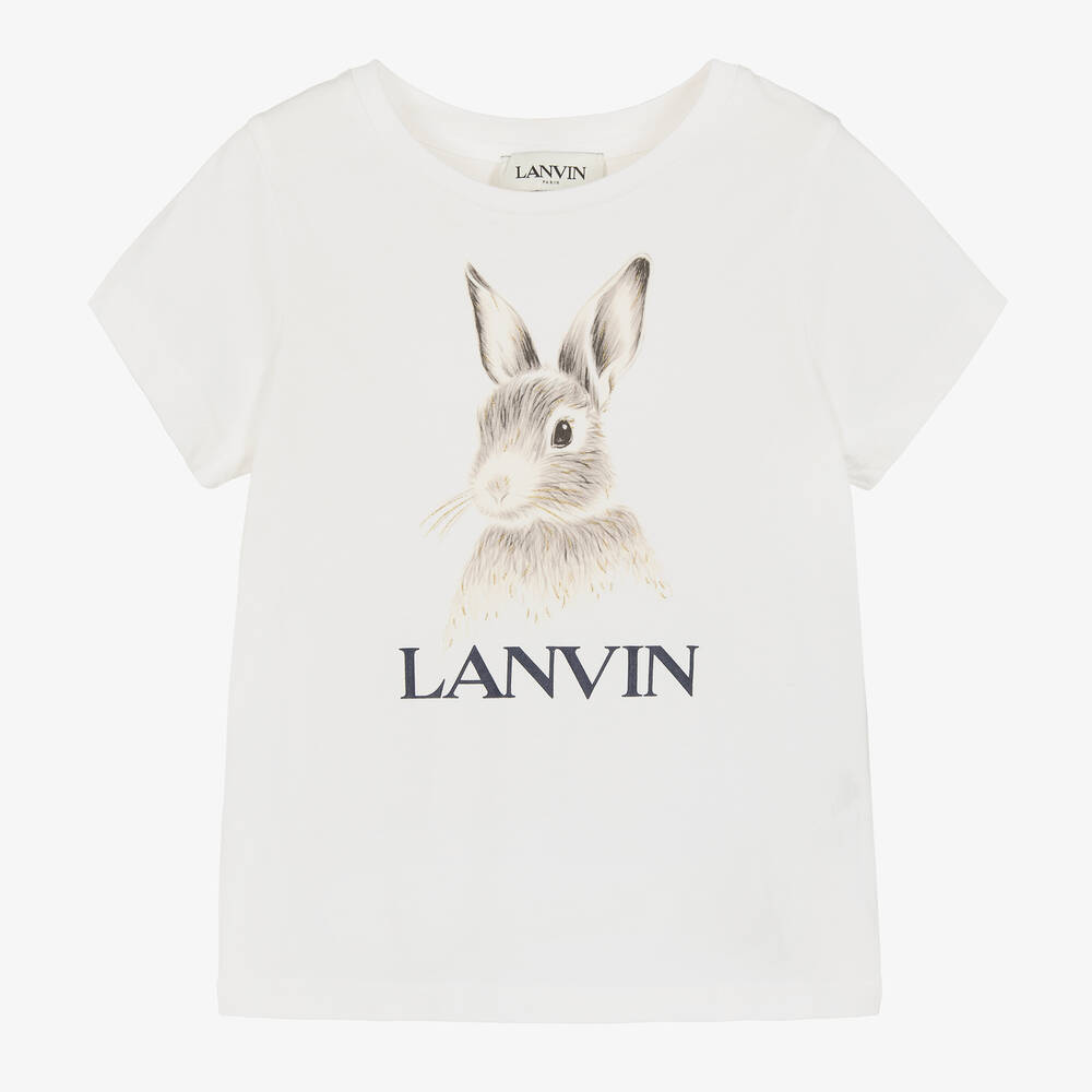 Lanvin-Girls Ivory Organic Cotton Bunny T-Shirt | Childrensalon Outlet