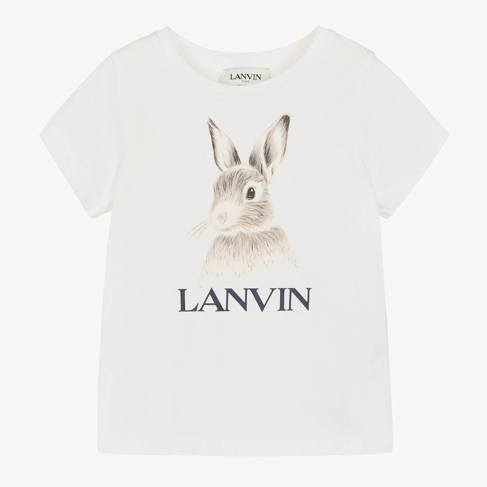 Lanvin - تيشيرت قطن عضوي لون عاجي للبنات | Childrensalon