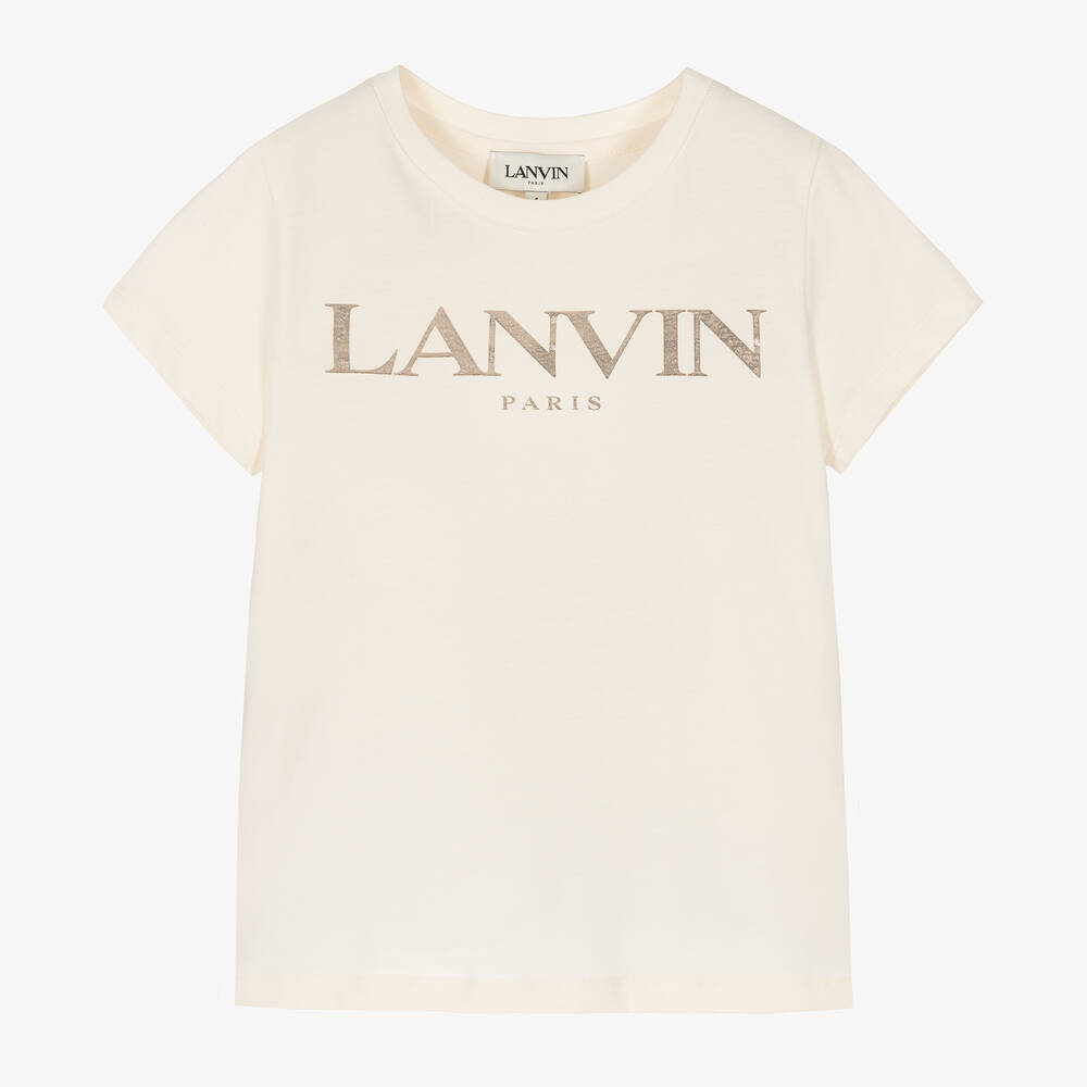 Lanvin-Girls Ivory Organic Cotton T-Shirt | Childrensalon Outlet