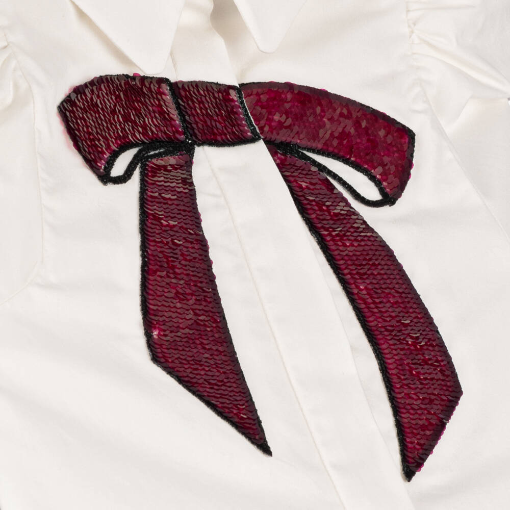 Lanvin-Girls Ivory Sequin Bow Top | Childrensalon Outlet