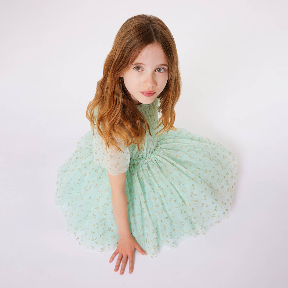 Lanvin-Girls Mint Green Glitter Tulle Dress | Childrensalon Outlet