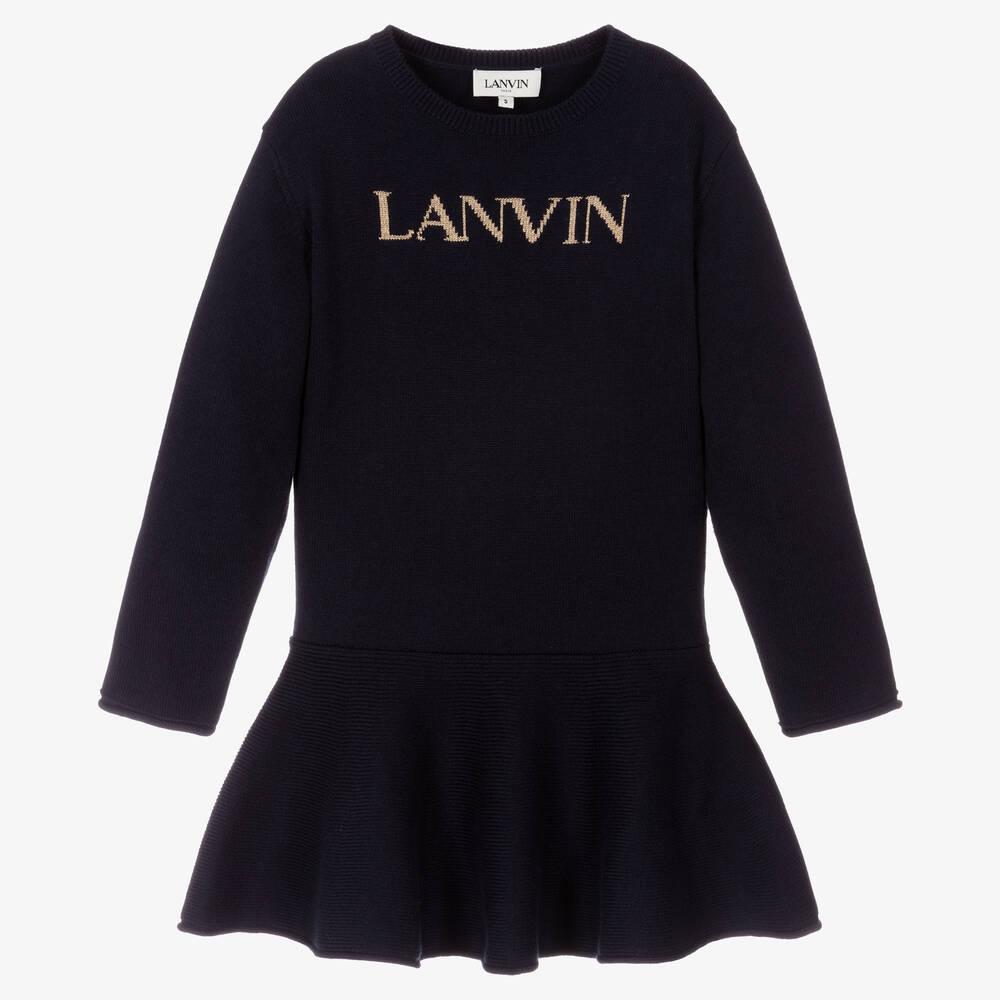 Lanvin - فستان مزيج قطن وصوف محبوك لون كحلي | Childrensalon