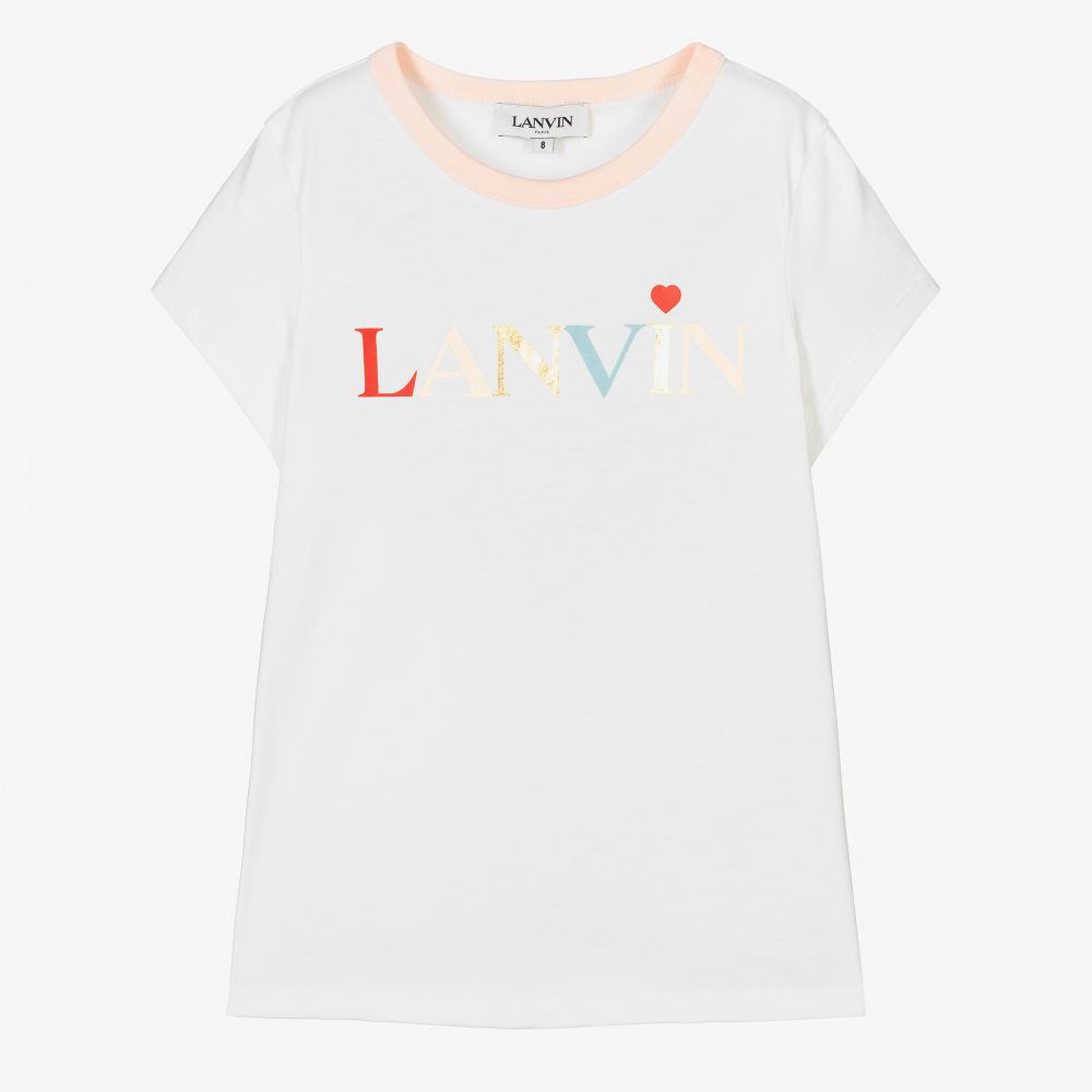 Lanvin - تيشيرت قطن عضوي لون أبيض للبنات | Childrensalon