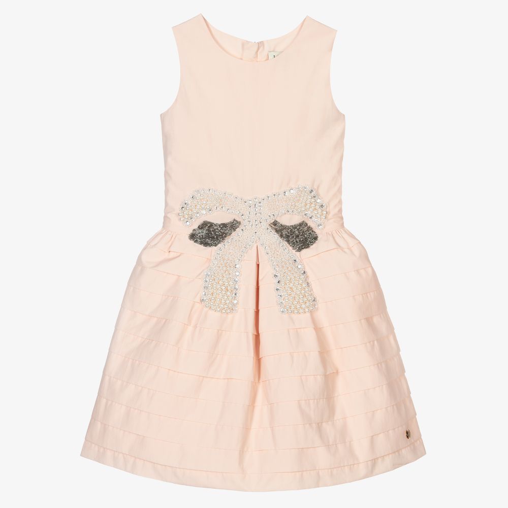 Lanvin - Girls Pink Beaded Bow Dress | Childrensalon