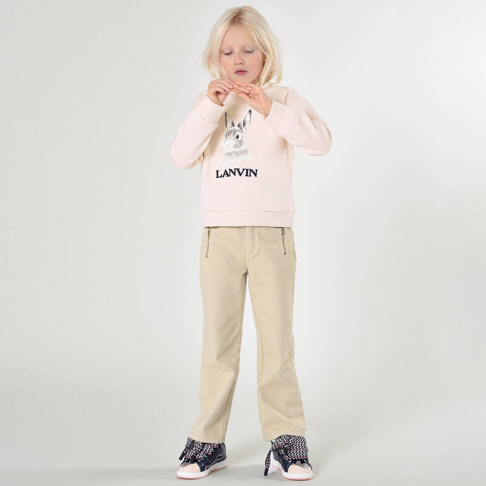 Lanvin-Girls Pink Cotton Bunny Sweater  | Childrensalon Outlet