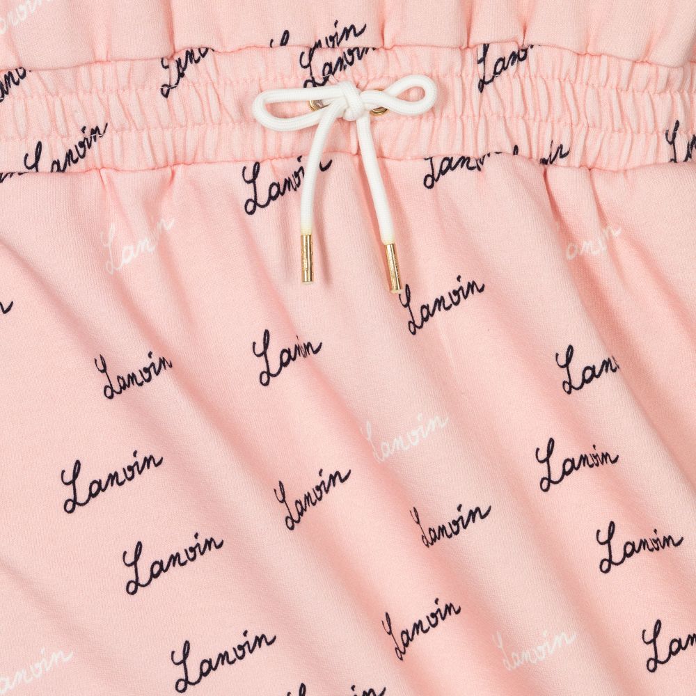 Lanvin-Girls Pink Cotton Logo Dress | Childrensalon Outlet