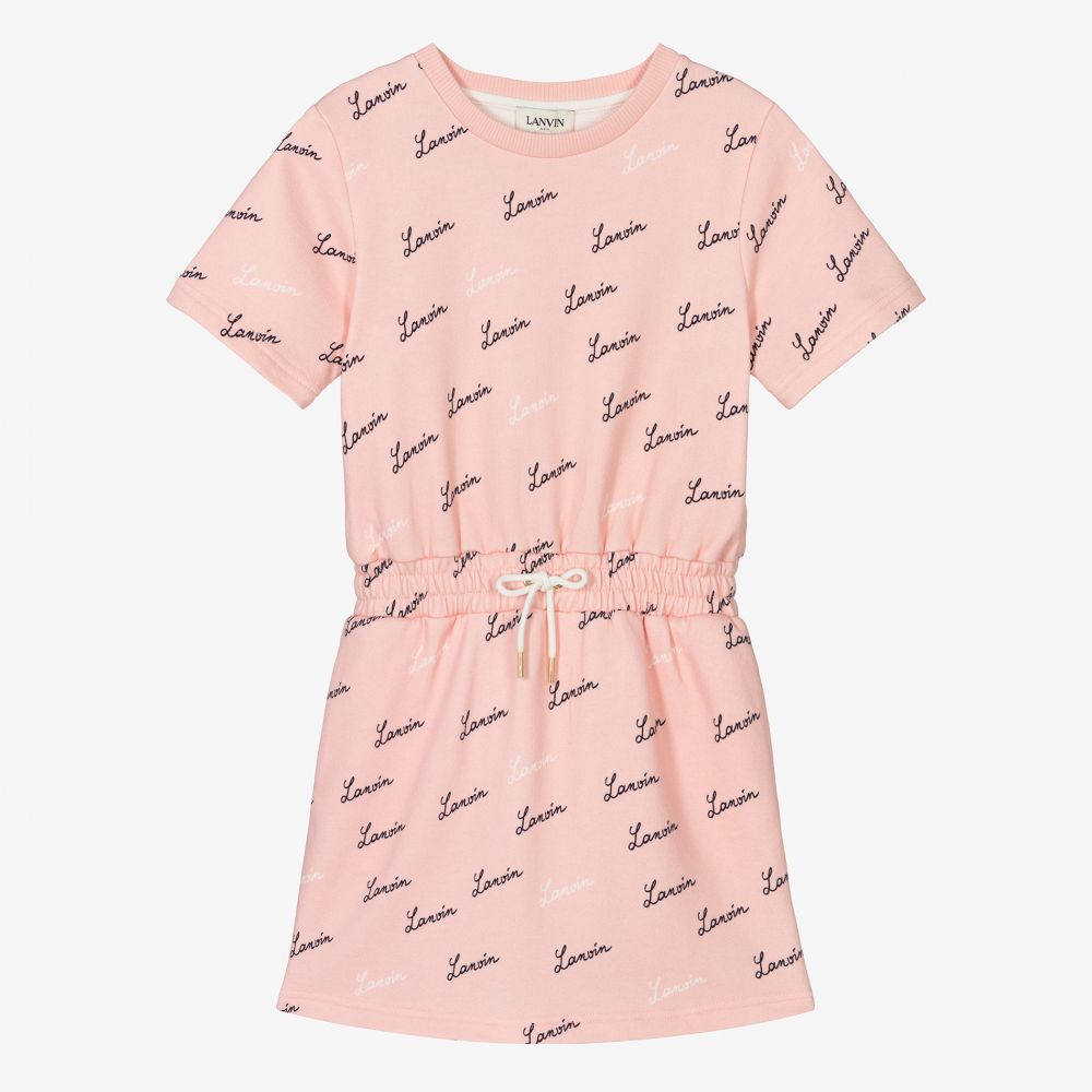 Lanvin - Girls Pink Cotton Logo Dress | Childrensalon