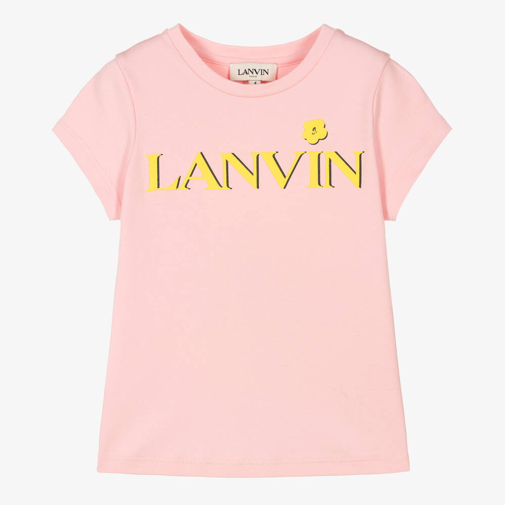 Lanvin - Girls Pink Cotton Logo T-Shirt | Childrensalon