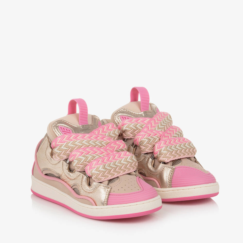 Girls Pink Leather Curb Trainers