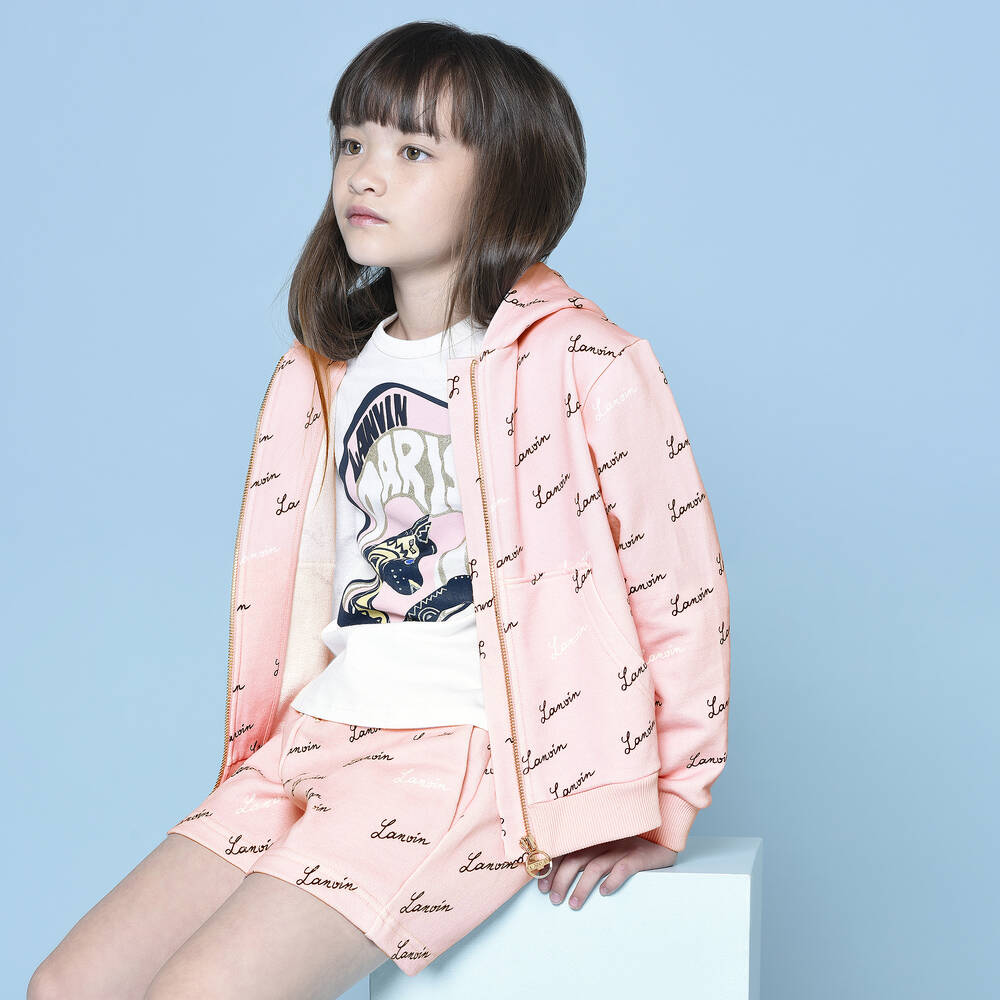 Lanvin-Girls Pink Logo Zip-Up Top | Childrensalon Outlet