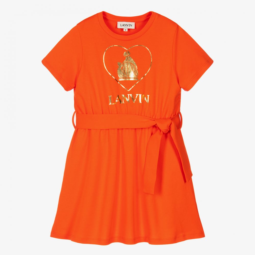 Lanvin - Girls Red Cotton Logo Dress  | Childrensalon