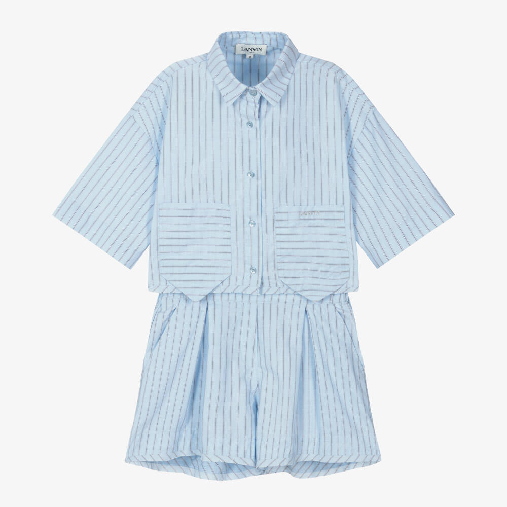 Lanvin-طقم مخطط أزرق ناعم للبنات | Childrensalon Outlet