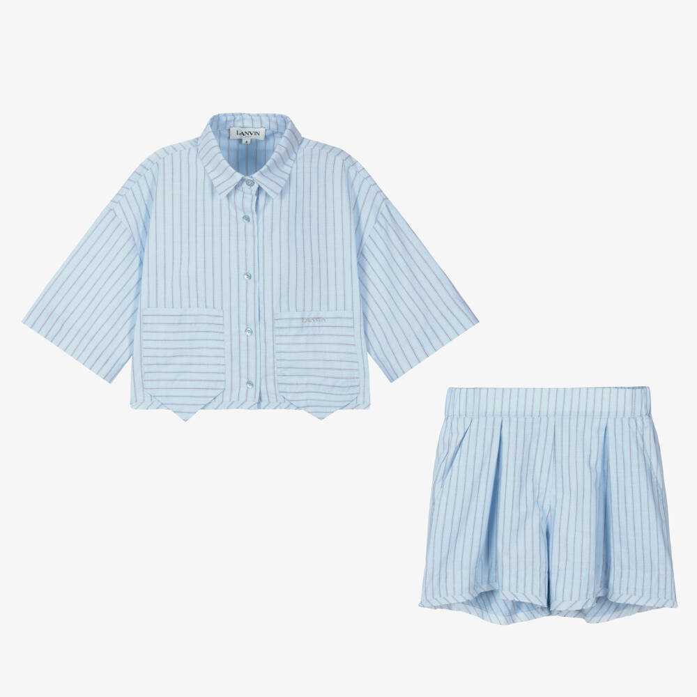 Lanvin-Girls Soft Blue Striped Set | Childrensalon Outlet