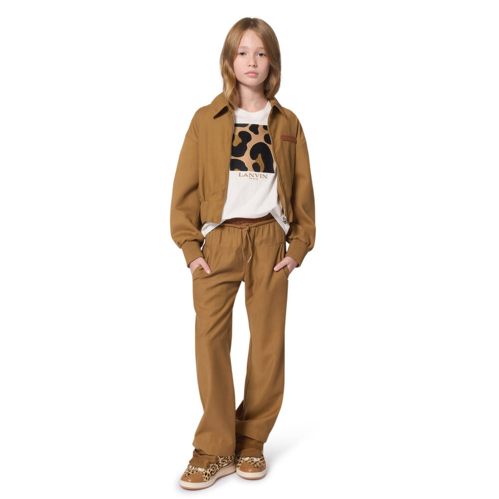 Lanvin-Girls Tan Brown Double-Waisted Trousers | Childrensalon Outlet