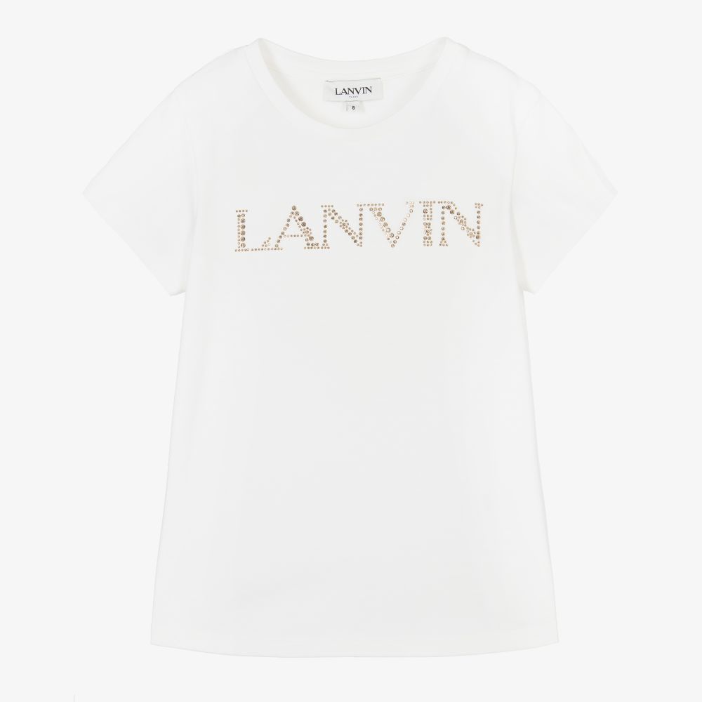 Lanvin - Girls White Cotton Logo T-Shirt | Childrensalon
