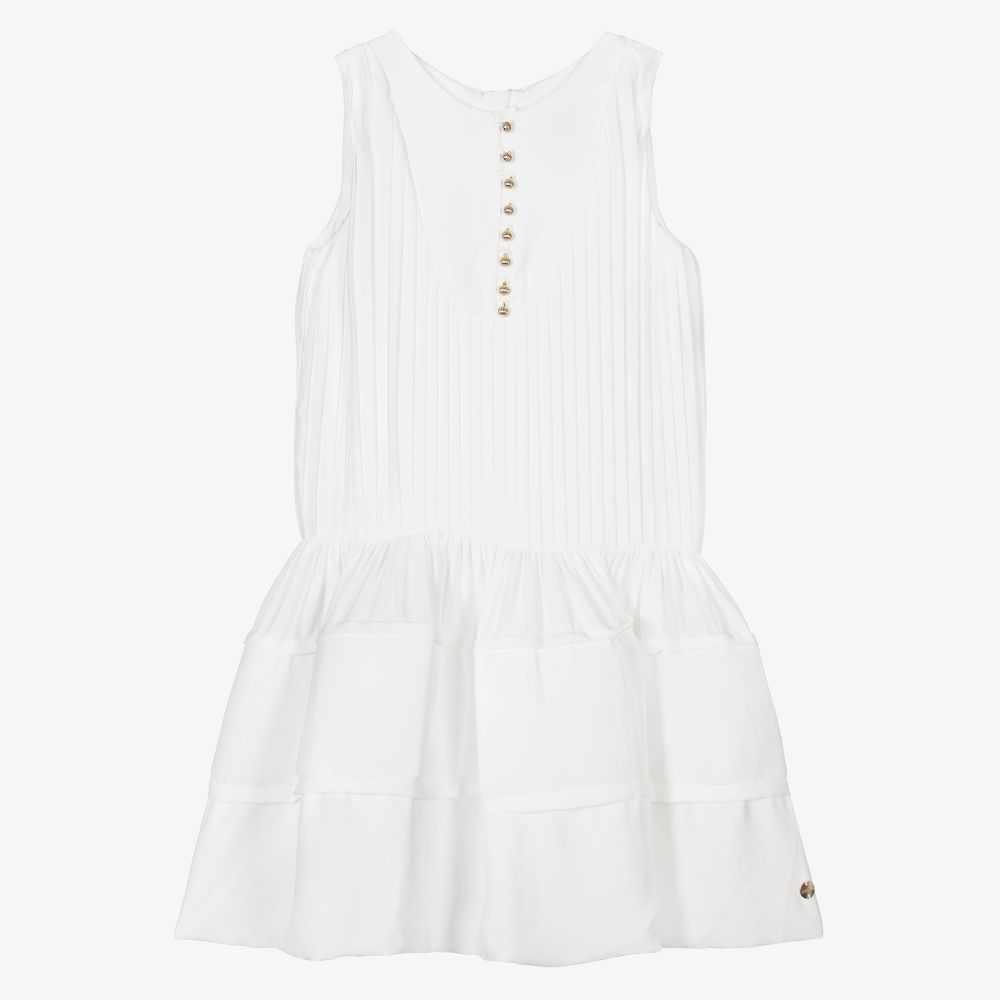 Lanvin - فستان كريب لون أبيض للبنات  | Childrensalon