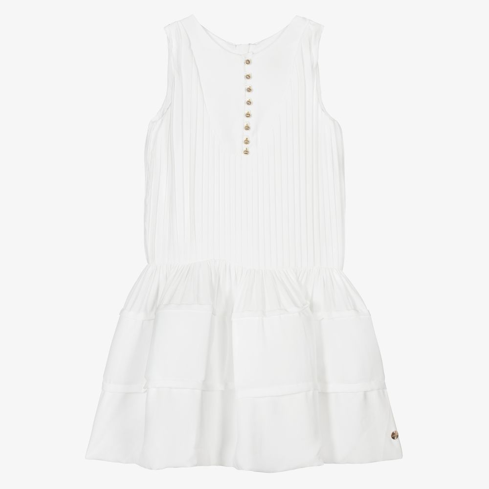 Lanvin - Robe blanche en crêpe Fille  | Childrensalon