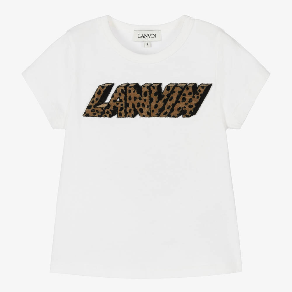 Lanvin - T-shirt blanc Léopard Fille | Childrensalon