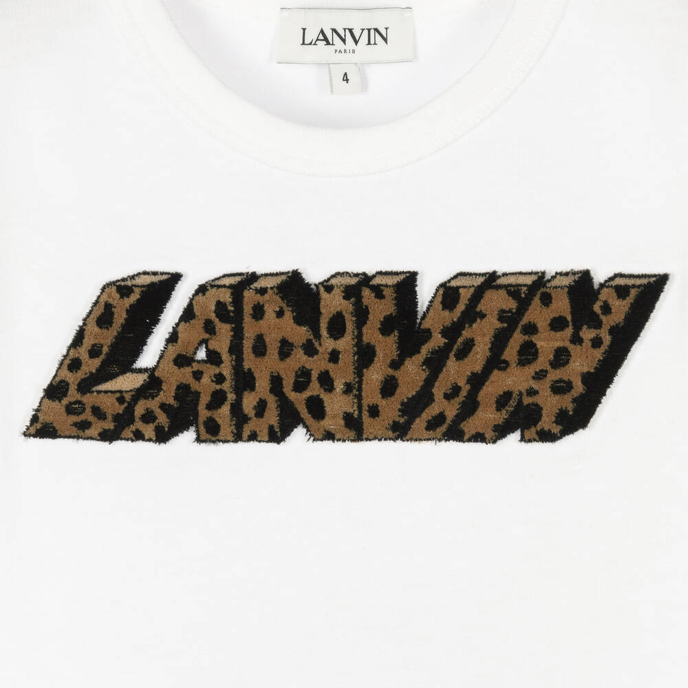 Lanvin-Girls White Leopard T-Shirt | Childrensalon Outlet