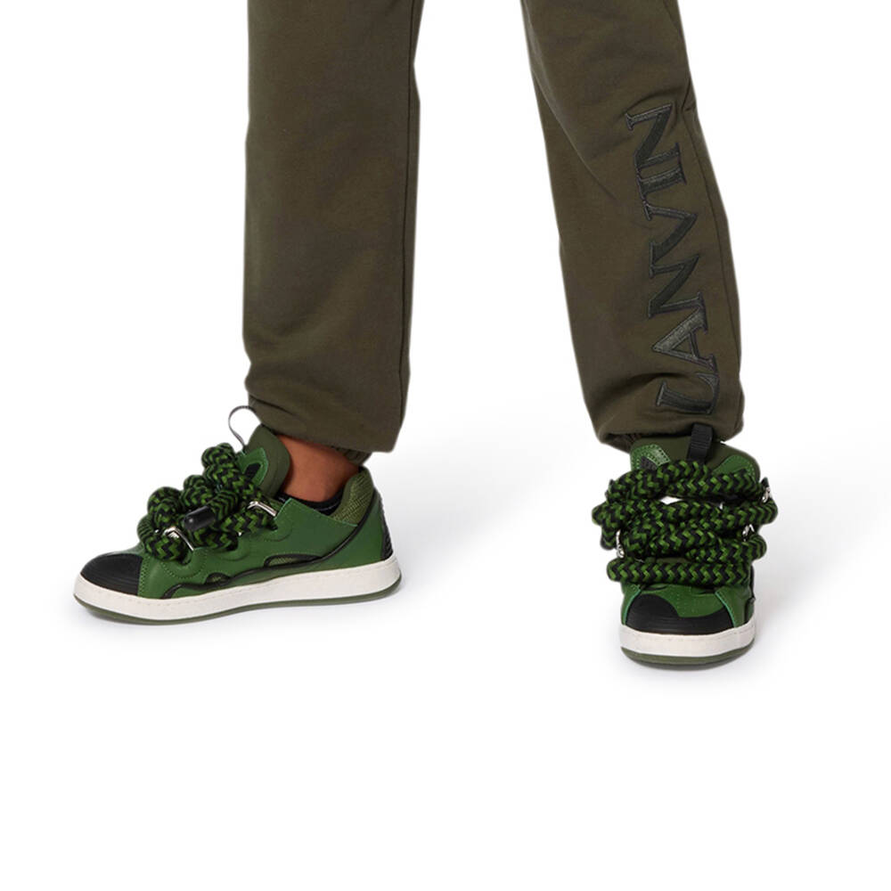 Lanvin-Green Curb Sneakers In Goat Leather And Textile. | Childrensalon Outlet