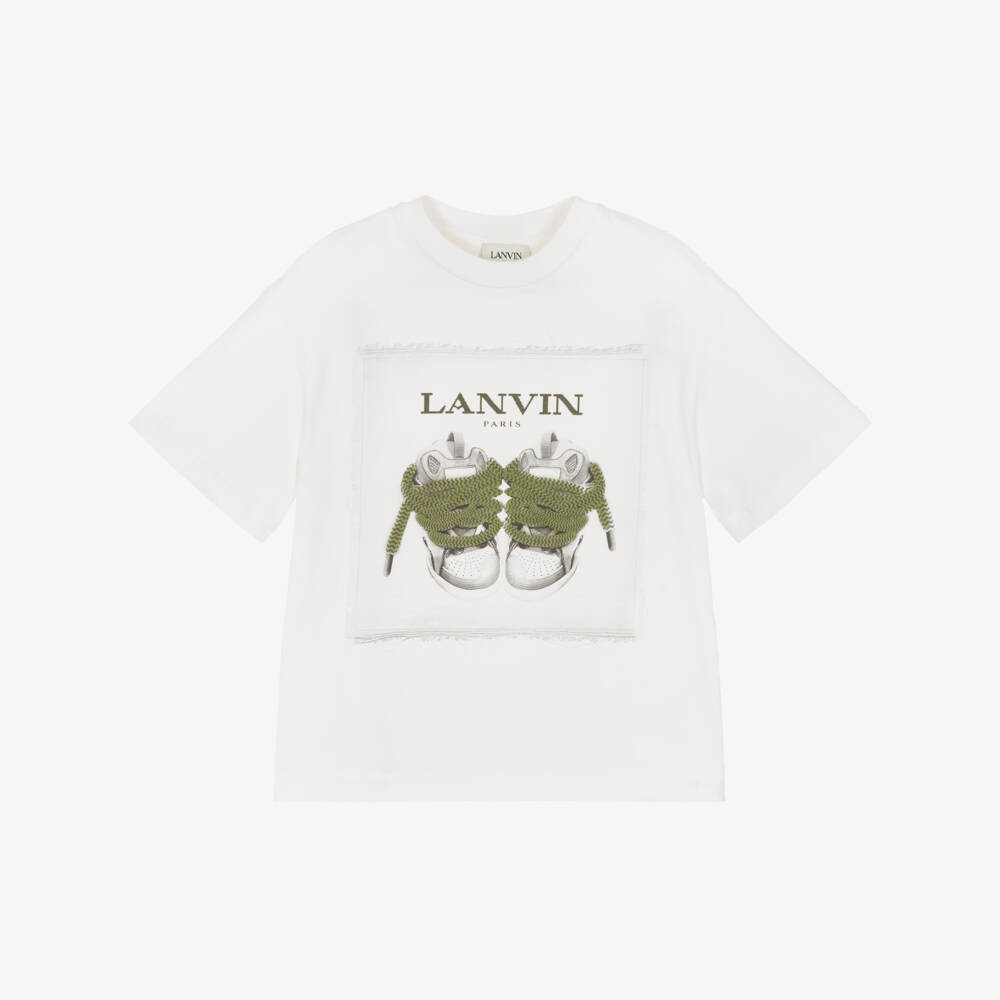 Lanvin-Ivory Cotton Curb Trainers T-Shirt | Childrensalon Outlet