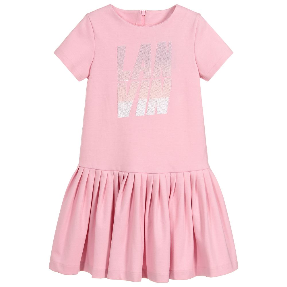 Lanvin - Pink Sequin Logo Jersey Dress | Childrensalon